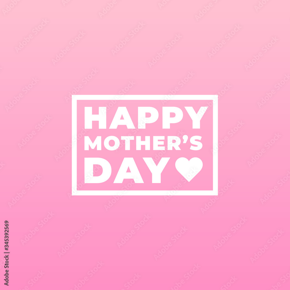 Happy mother's day modern logo, sign, banner, design concept, with white text, and a heart icon on a light pink background. 