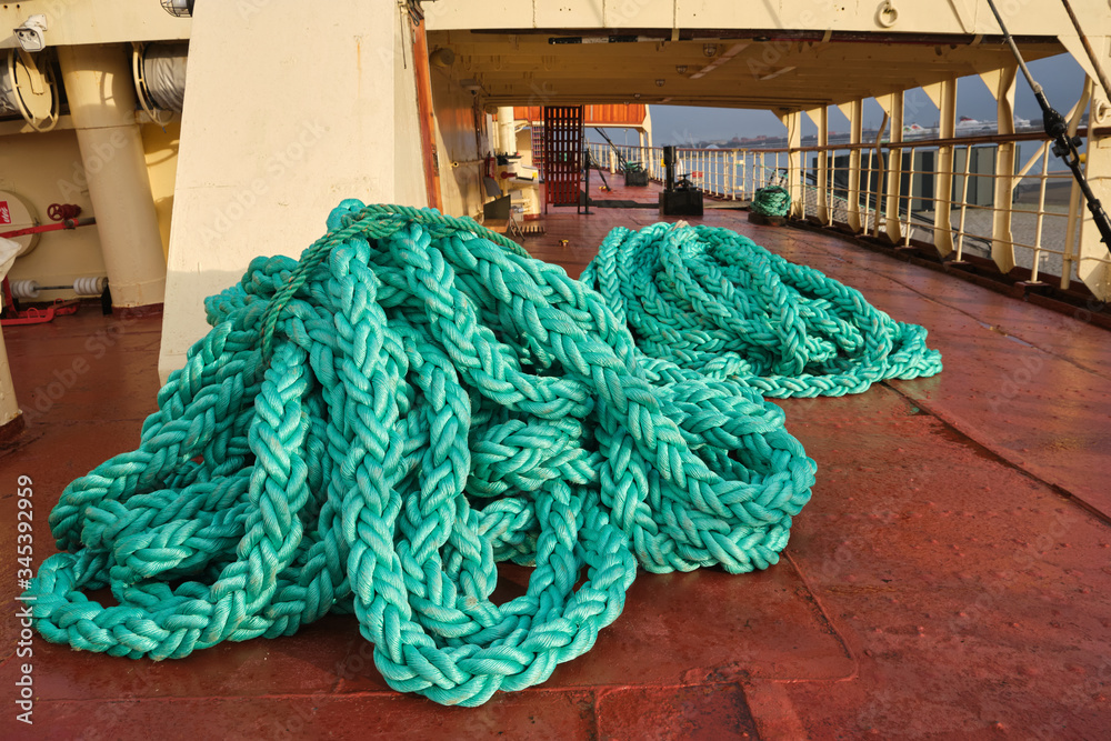 Marine ropes on the deck of a ship