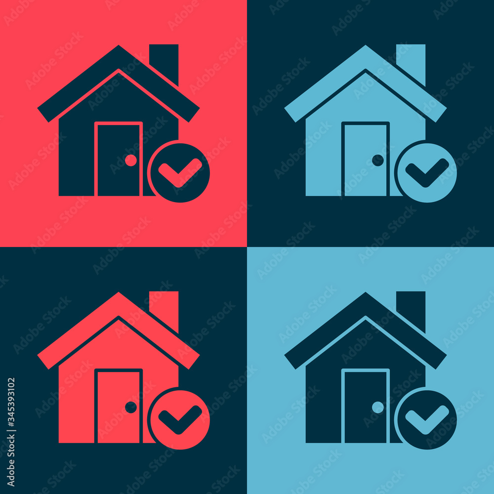 Pop art House with check mark icon isolated on color background. Real  estate agency or cottage town elite class. Vector Illustration Stock Vector  | Adobe Stock