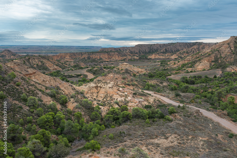 Panorama of Monegros desert in Huesca province, Spain