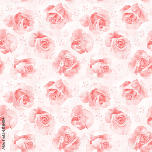 Watercolor botanical seamless background  pink roses pattern