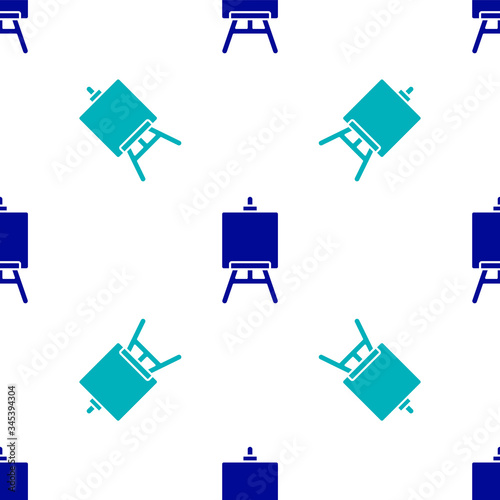 Blue Wood easel or painting art boards icon isolated seamless pattern on white background.  Vector Illustration