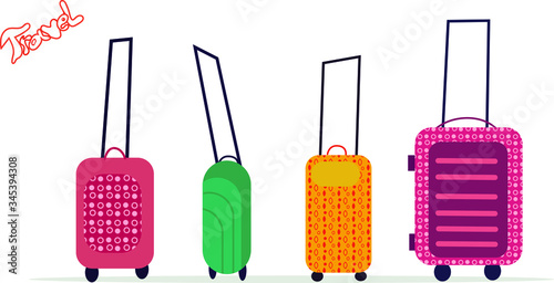 Set of  wheeled suitcases, bags. Various luggage bags, Flat style. Suitcases and backpacks. suitcases.Vector.