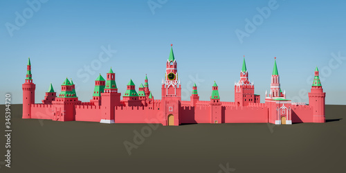 Photography Panoramic view of Moscow Kremlin from Red Square - 3d rendered illustration