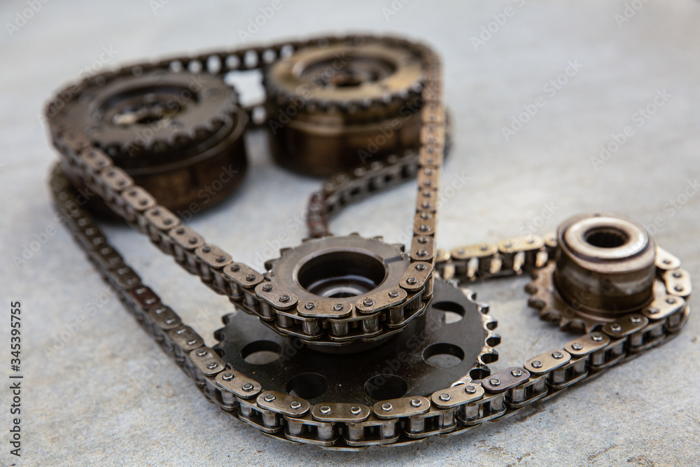 chain and gears of an automobile engine. series of pictures. picture 7 chain and gears of an automobile engine. series of pictures. picture 7