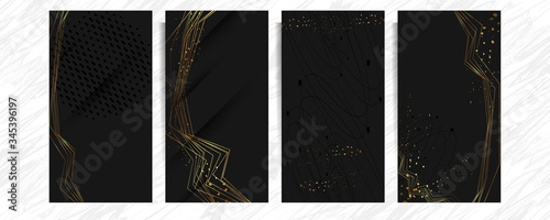 Set of gold frames black glitter effect on dark background artistic covers design colorful realistic texture modern graphic