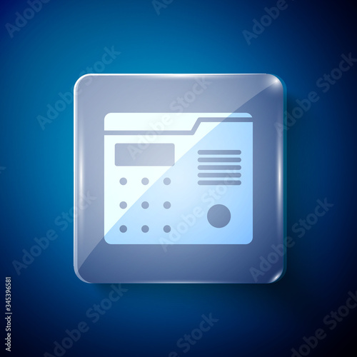 White House intercom system icon isolated on blue background. Square glass panels. Vector Illustration