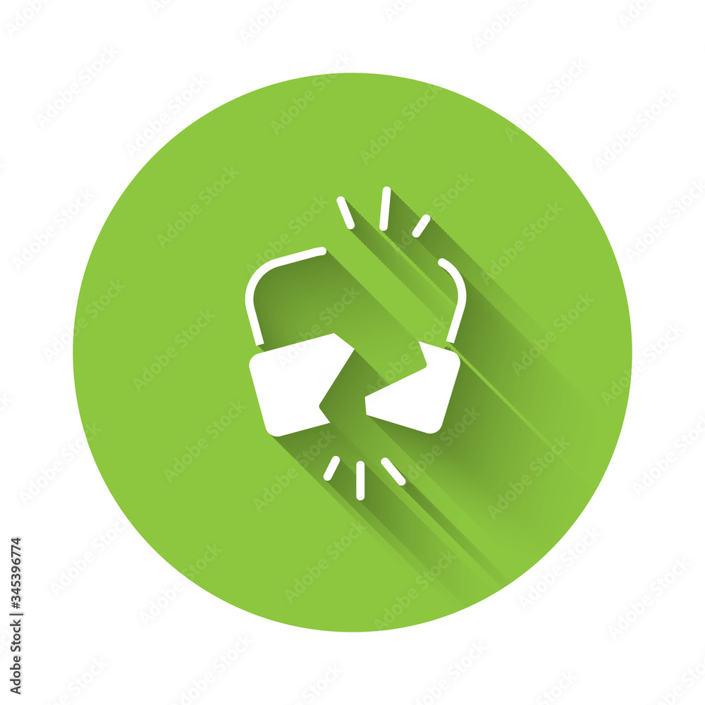 White Broken or cracked lock icon isolated with long shadow. Unlock sign. Green circle button. Vector Illustration White Broken or cracked lock icon isolated with long shadow. Unlock sign. Green circle button. Vector Illustration