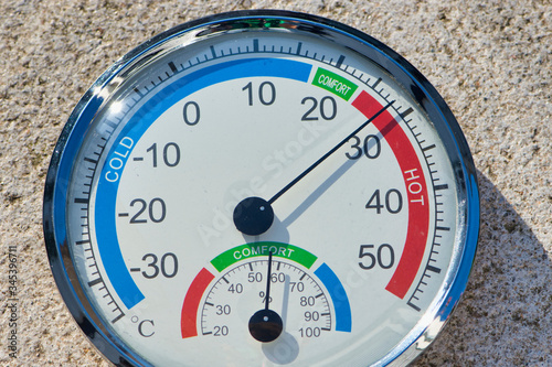 hygrometer for measuring moisture, close up, horizotal color photo