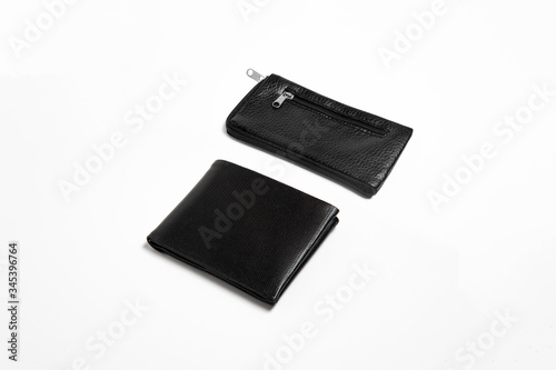 Man genuine leather Wallets isolated on white background. High-resolution photo.