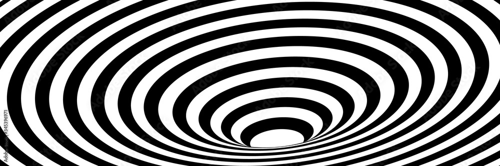 Vector abstract illustration of vortex with stripes. Trendy 3d background in op art style, optical illusion. Long horizontal banner Vector abstract illustration of vortex with stripes. Trendy 3d background in op art style, optical illusion. Long horizontal banner
