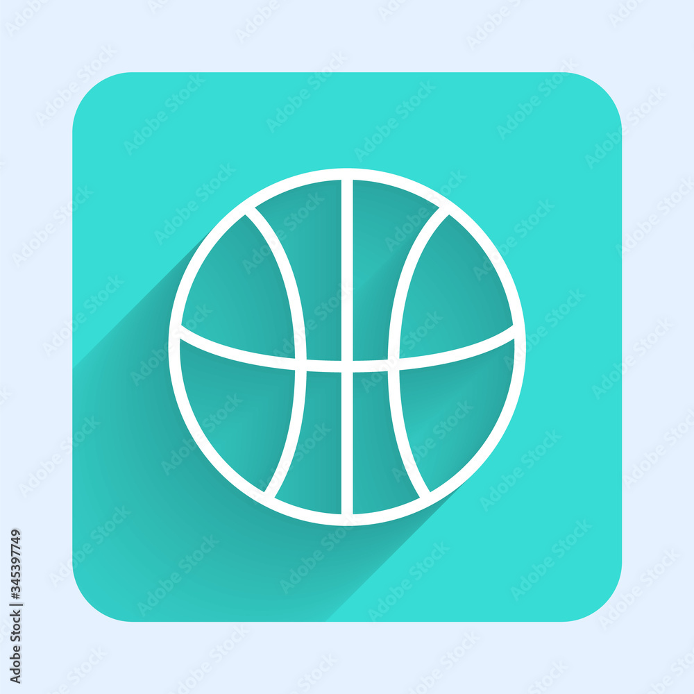 White line Basketball ball icon isolated with long shadow. Sport symbol. Green square button. Vector Illustration White line Basketball ball icon isolated with long shadow. Sport symbol. Green square button. Vector Illustration