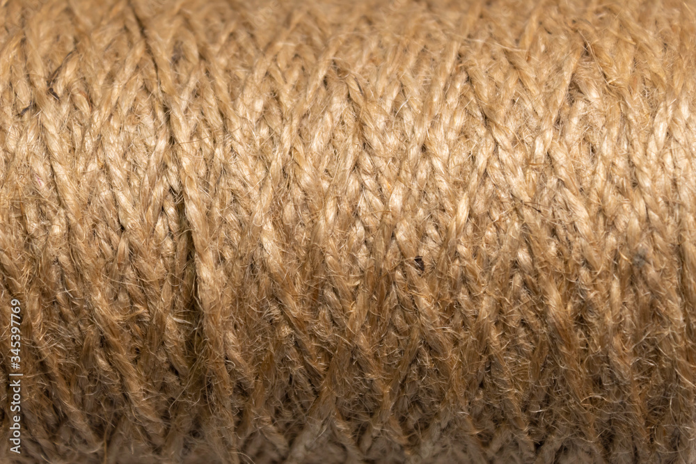 Background.Texture.Close-up skein of jute rope. Background.Texture.Close-up skein of jute rope.