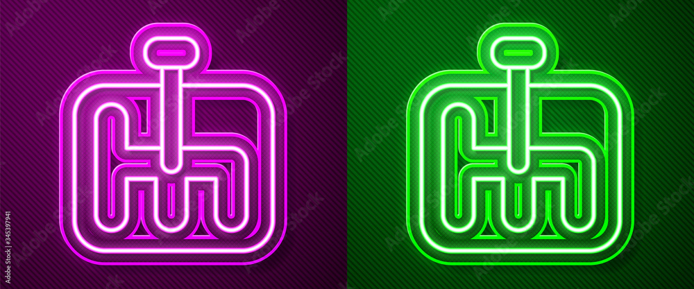 Glowing neon line Gear shifter icon isolated on purple and green background. Transmission icon. Vector Illustration Glowing neon line Gear shifter icon isolated on purple and green background. Transmission icon. Vector Illustration
