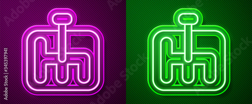 Glowing neon line Gear shifter icon isolated on purple and green background. Transmission icon.  Vector Illustration