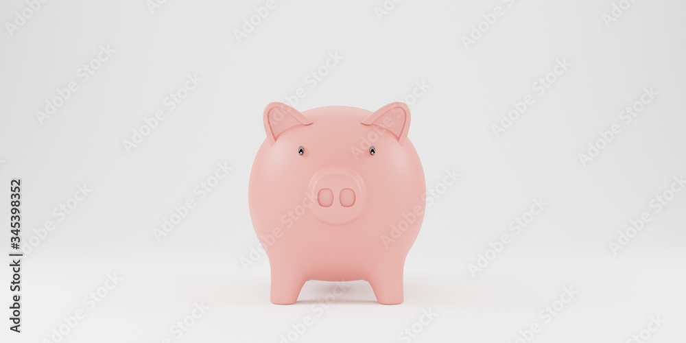 single piggy bank pink on the white background, isolated. 3d rendering