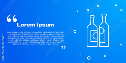 White line Bottles of wine icon isolated on blue background.  Vector Illustration