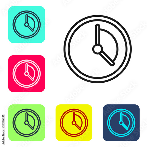 Black line Time Management icon isolated on white background. Clock sign. Productivity symbol. Set icons in color square buttons. Vector Illustration