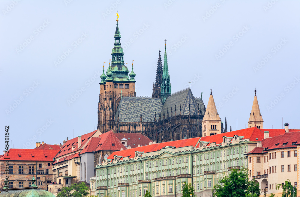 Prague Castle with St. Vitus Cathedral over Lesser town (Mala Strana), Czech Republic