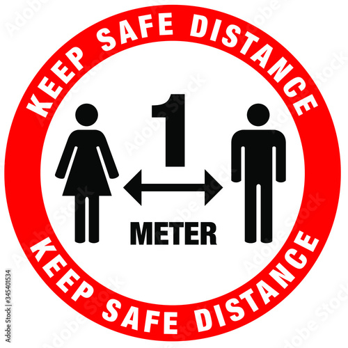 Keep Your Distance Warning Sign Corona and COVID-19, 1 meter