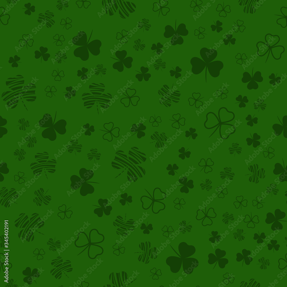Seamless pattern with green clover leaves. Modern background with repeating elements for packaging, printing, fabric. Vector Seamless pattern with green clover leaves. Modern background with repeating elements for packaging, printing, fabric. Vector