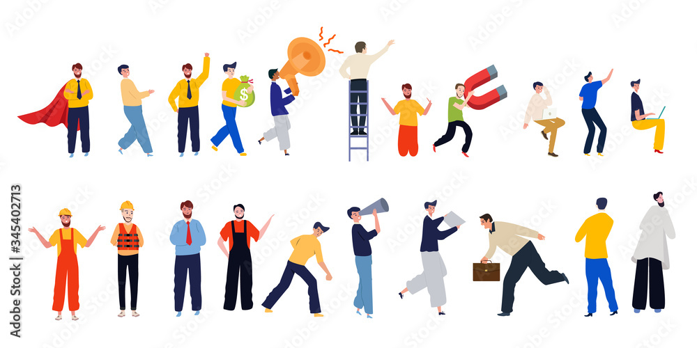 character set collection of casual cartoon people business man male with many pose modern colorful style