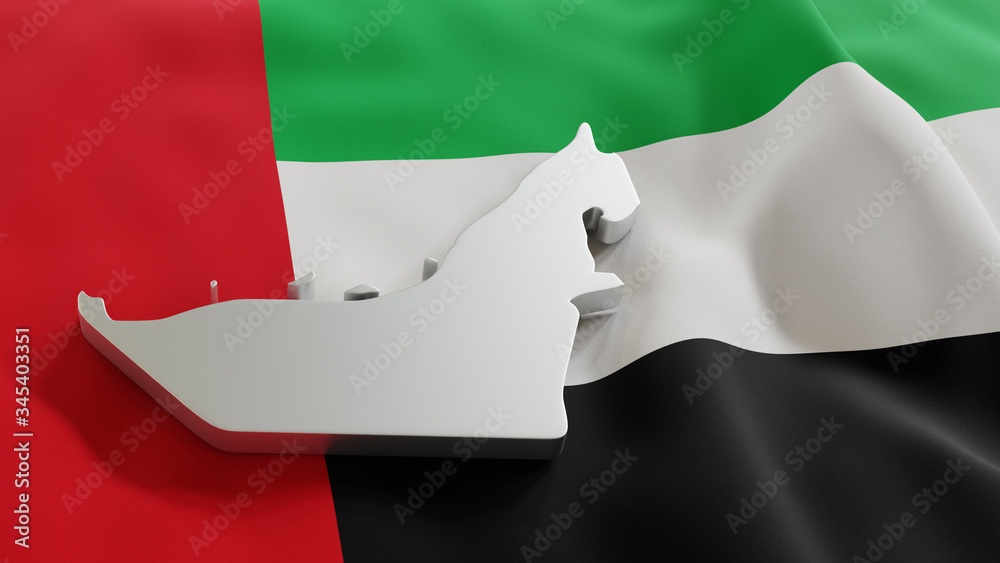 3d map of the United Arab Emirates resting on national flag backdrop ...