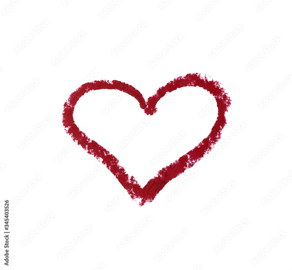 painted heart with red lipstick isolated on a white background