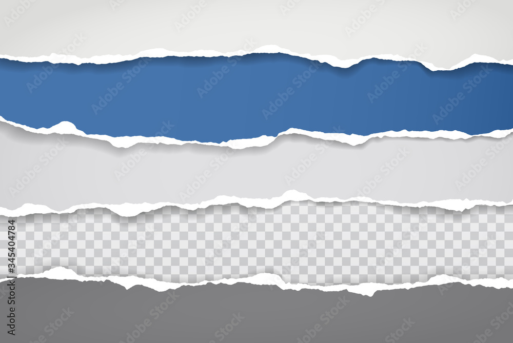 Pieces of torn blue and white paper with soft shadow stuck on white squared background. Vector illustration Pieces of torn blue and white paper with soft shadow stuck on white squared background. Vector illustration