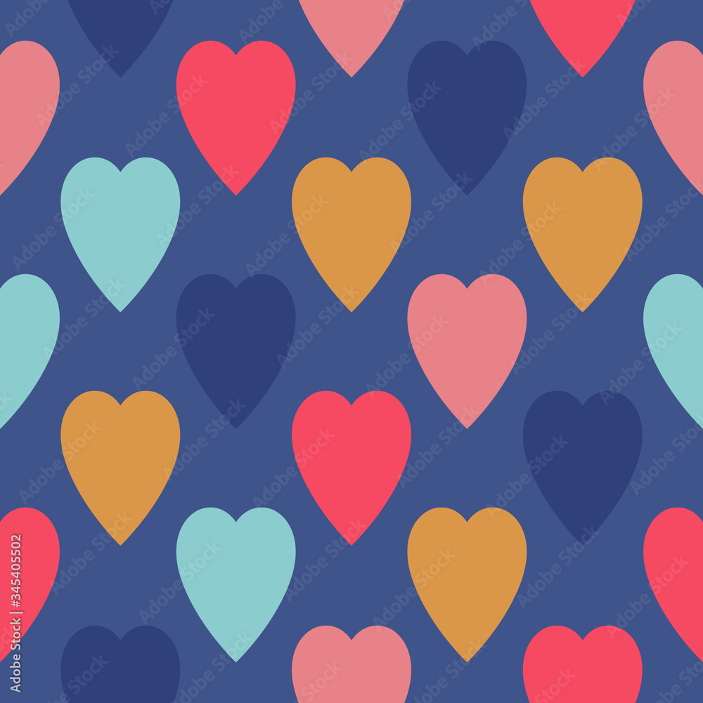 Heart seamless pattern. Happy color vector cartoon design.