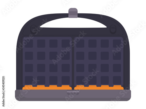 Flat vector illustration: waffle maker with waffles.