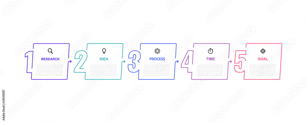 Business process infographic template with 5 options or steps. Thin line design. Vector illustration graphic design