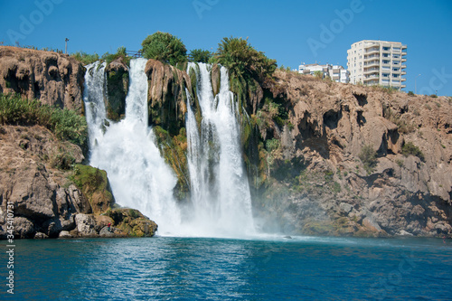waterfall that flows into the sea on the coast of Turkey