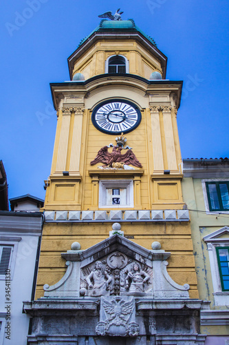 The baroque city clock tower at Korzo street of Rijeka,  Croatia photo