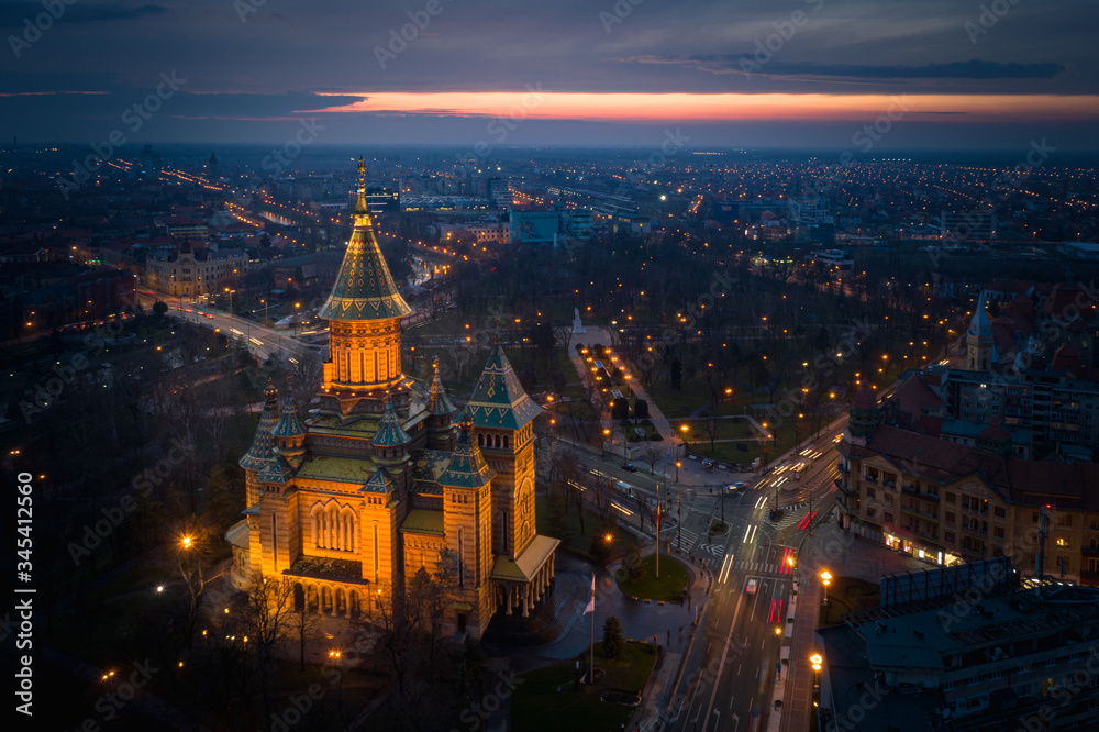 Naklejka premium Aerial view from Timisoara Orthodox Cathedral, Bega