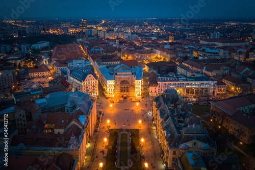 Tablou pe pânză Aerial night view of Timisoara, Romania
