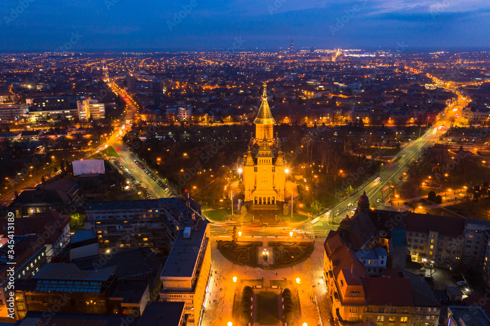 Night cityscape of Timisoara Romania
