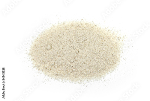 Pile of integral spelt wheat flour isolated on white background