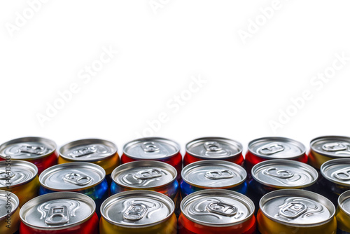 Group of aluminium cans, cold drink. Top view.