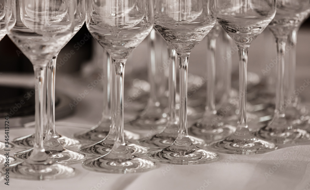clean sparkling wine glasses, empty legs close-up. selective focus clean sparkling wine glasses, empty legs close-up. selective focus
