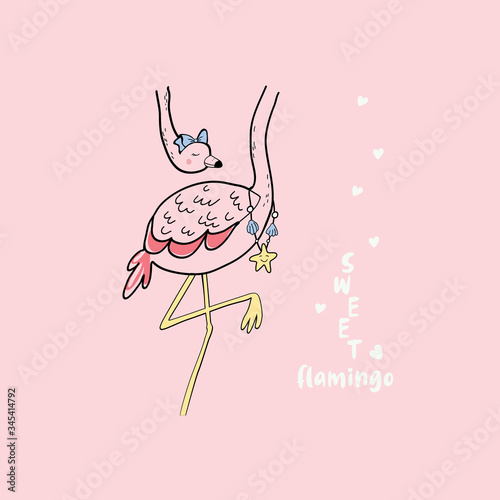flamingo animal heart text line star girl tee illustration art vector