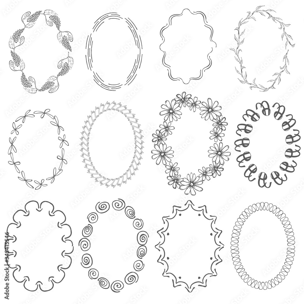 Set with Oval Twelve Frames Isolated on White