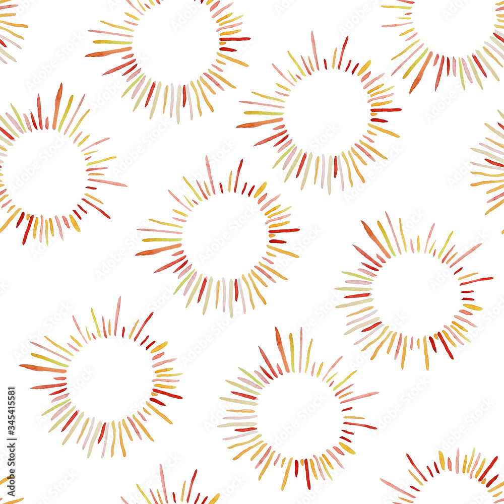 Watercolor sun background. The red rays of the sun seamless pattern. Summer digital paper for wallpaper, packaging, wrapping, scrapbooking Watercolor sun background. The red rays of the sun seamless pattern. Summer digital paper for wallpaper, packaging, wrapping, scrapbooking