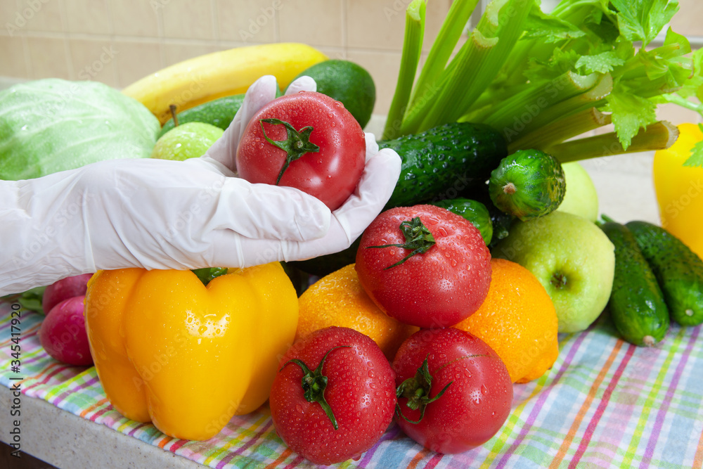 Washing fruits and vegetables after shopping from grocery store during