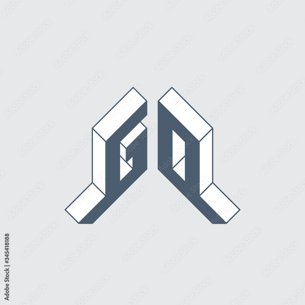 GO! - Isometric 3d font for design. Three-dimension letters. G and O - Monogram or logotype. GO! - Isometric 3d font for design. Three-dimension letters. G and O - Monogram or logotype.