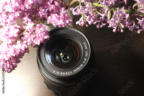 camera and flowers