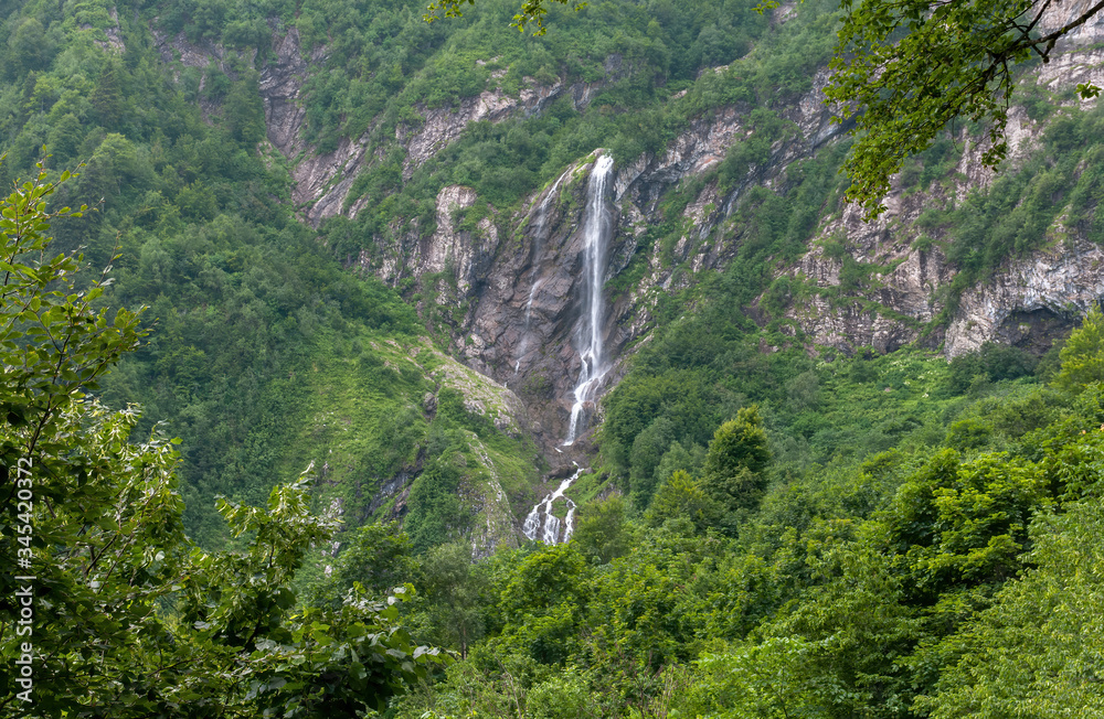 Waterfall in the green mountains, Sochi waterfalls