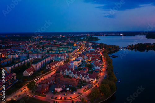 Elk city in the evening. Aerial view. Masuria, Poland. © ysuel
