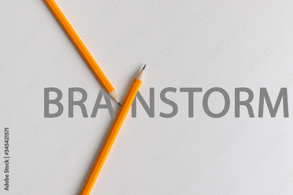 Fototapeta premium Yellow pencil photo composition interacting replace to i of gray creative thinking words to use for education, business or creativity presentation.