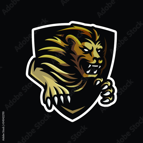 Lion mascot shield aggressively dark